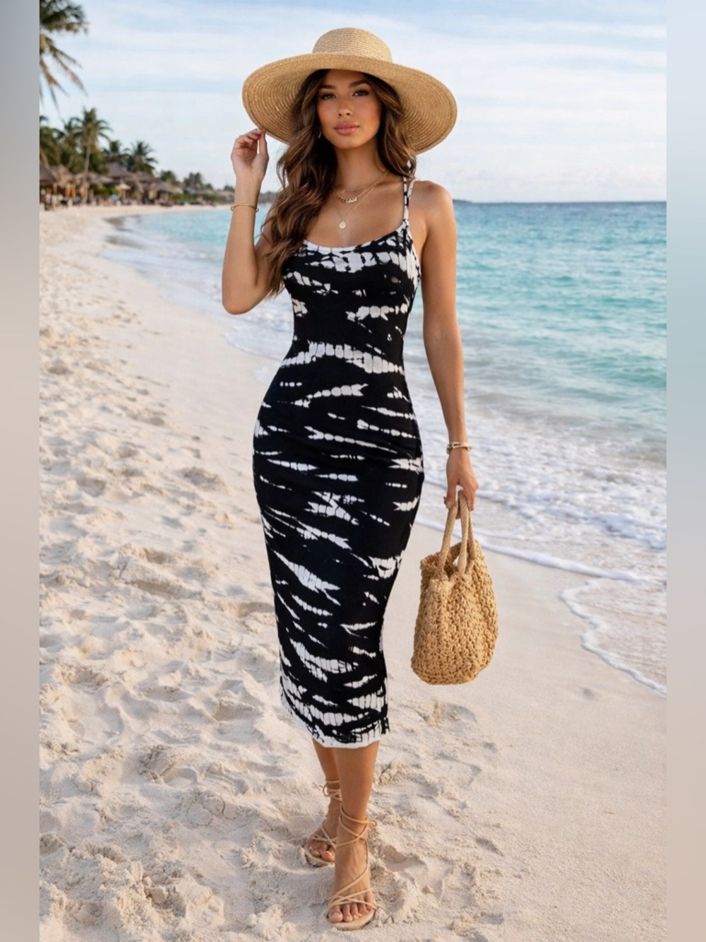 NWT | bar III | Womens Black White Tye-Dye Tank Dress - Size M